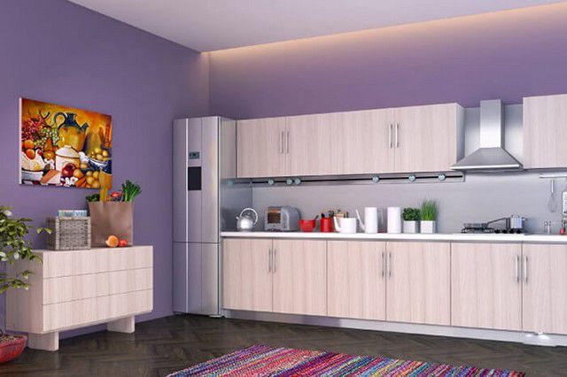 Không gian phòng bếp tinh tế, thanh lịch với màu tím nhạt